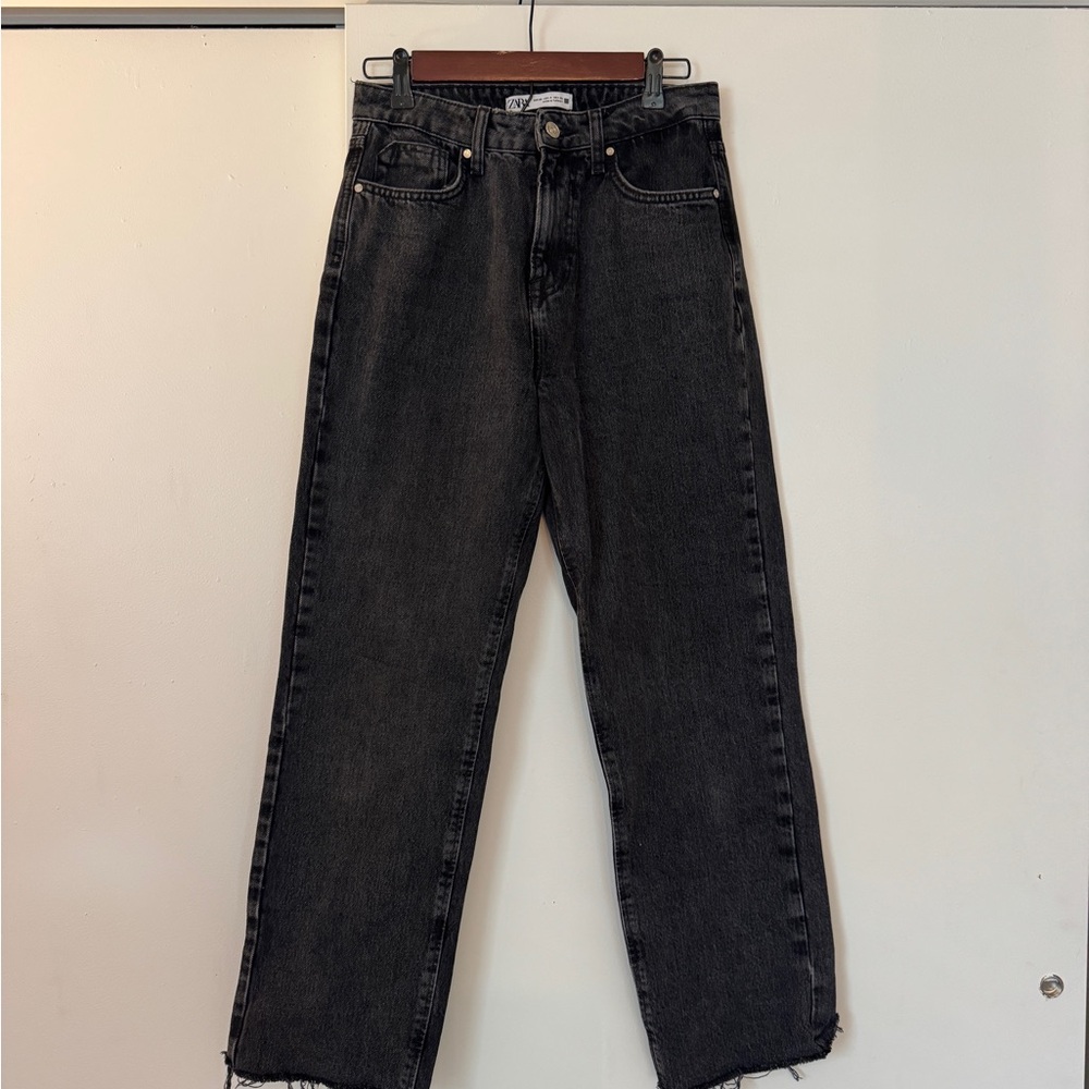 Zara womens Washed Black Straight Jeans
